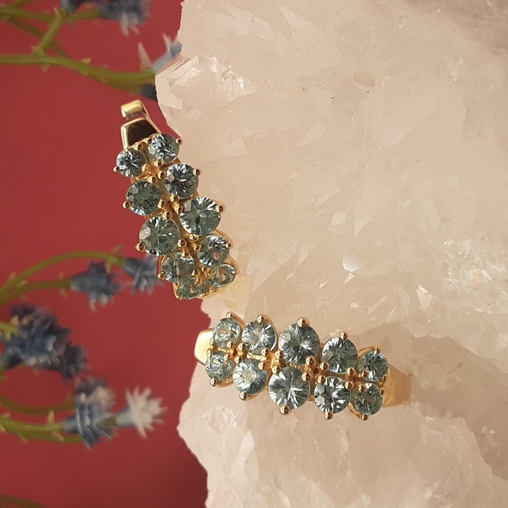 Yellow Gold Over 925, Natural, Untreated Blue Zircon Hoops.